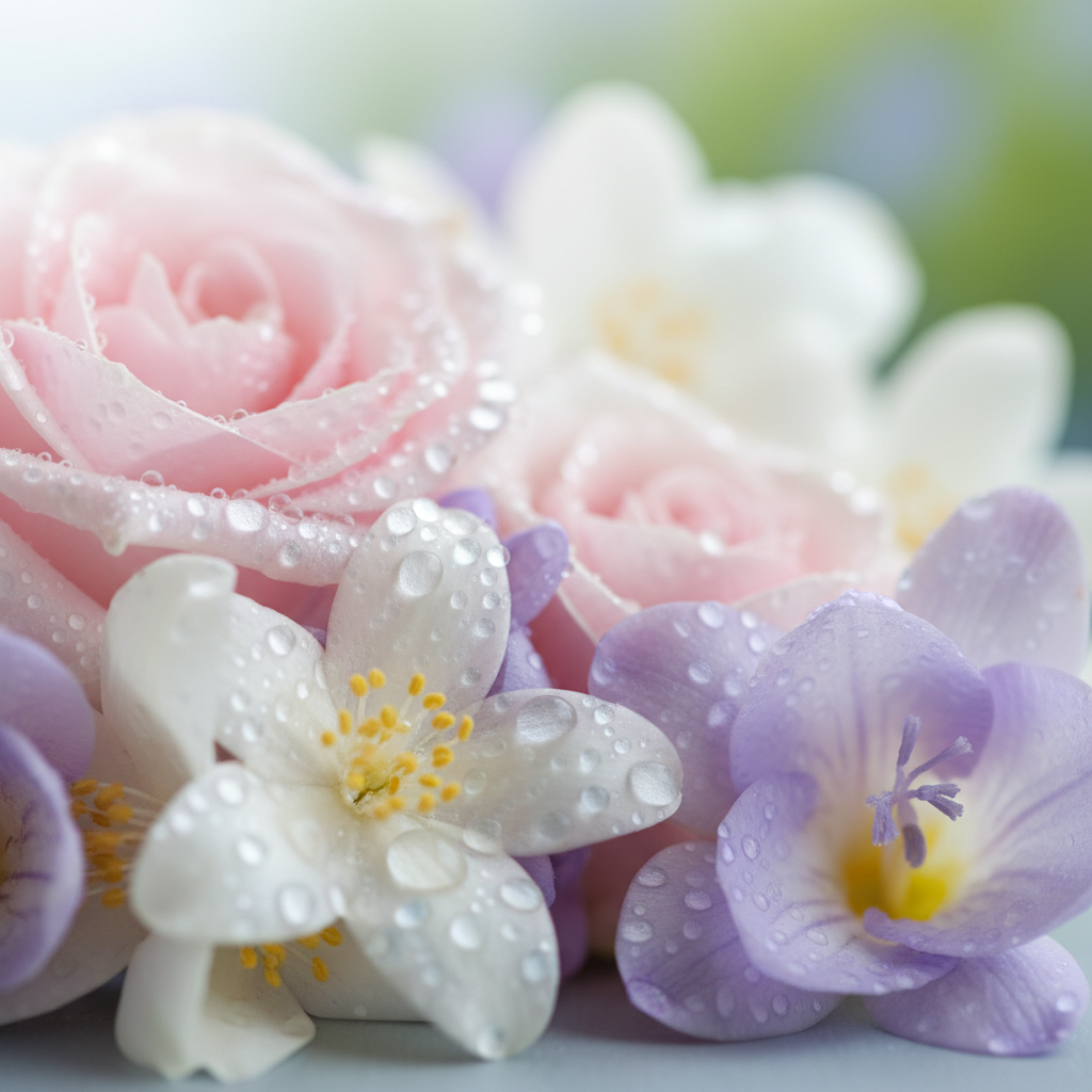 Gotas de agua sobre pétalos de flores